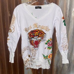 Vintage Ed Hardy White and Gold Label